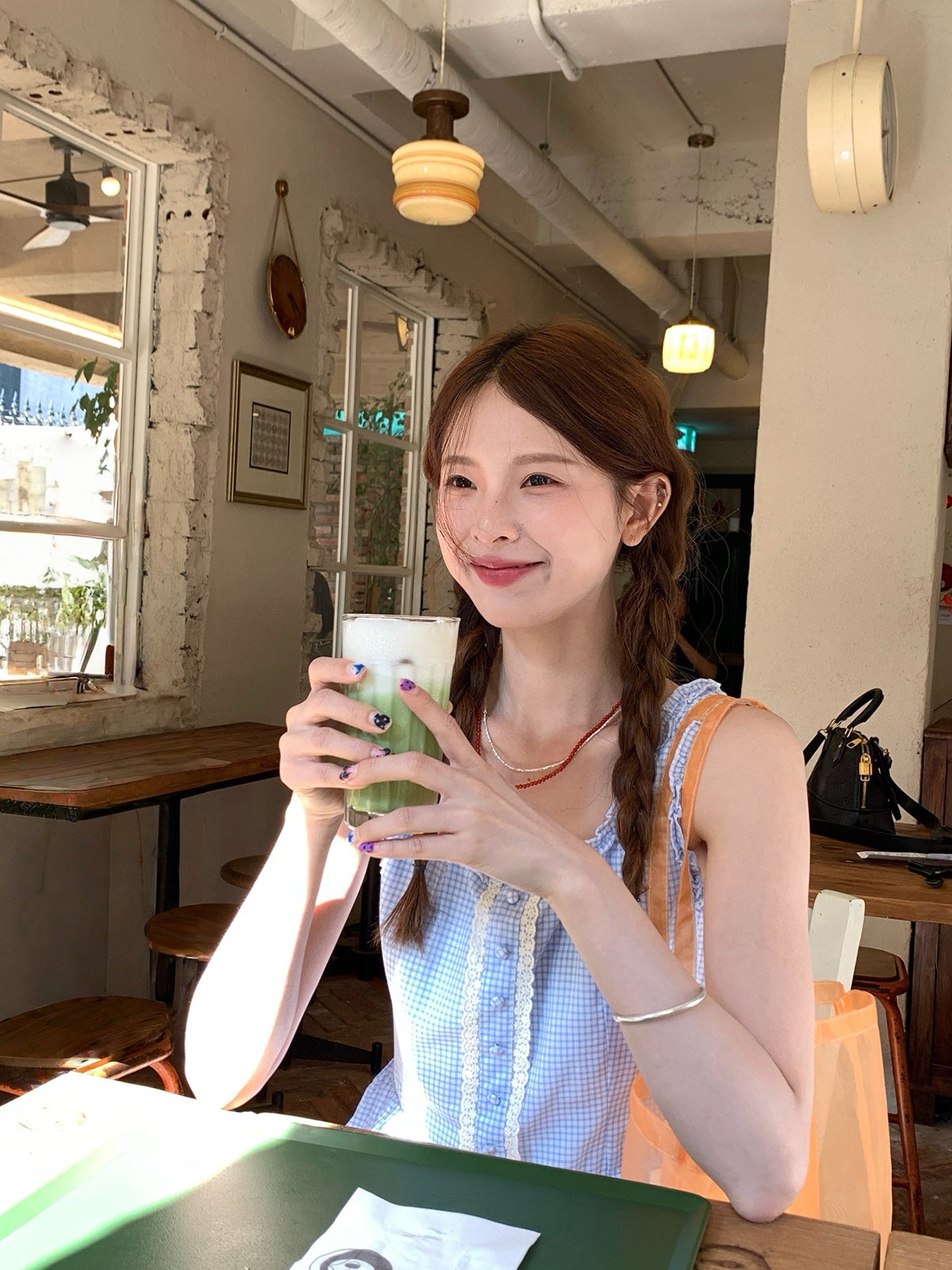 RAINYチェックレトロなスクエアネックレースベストスカート 25SC23240Q