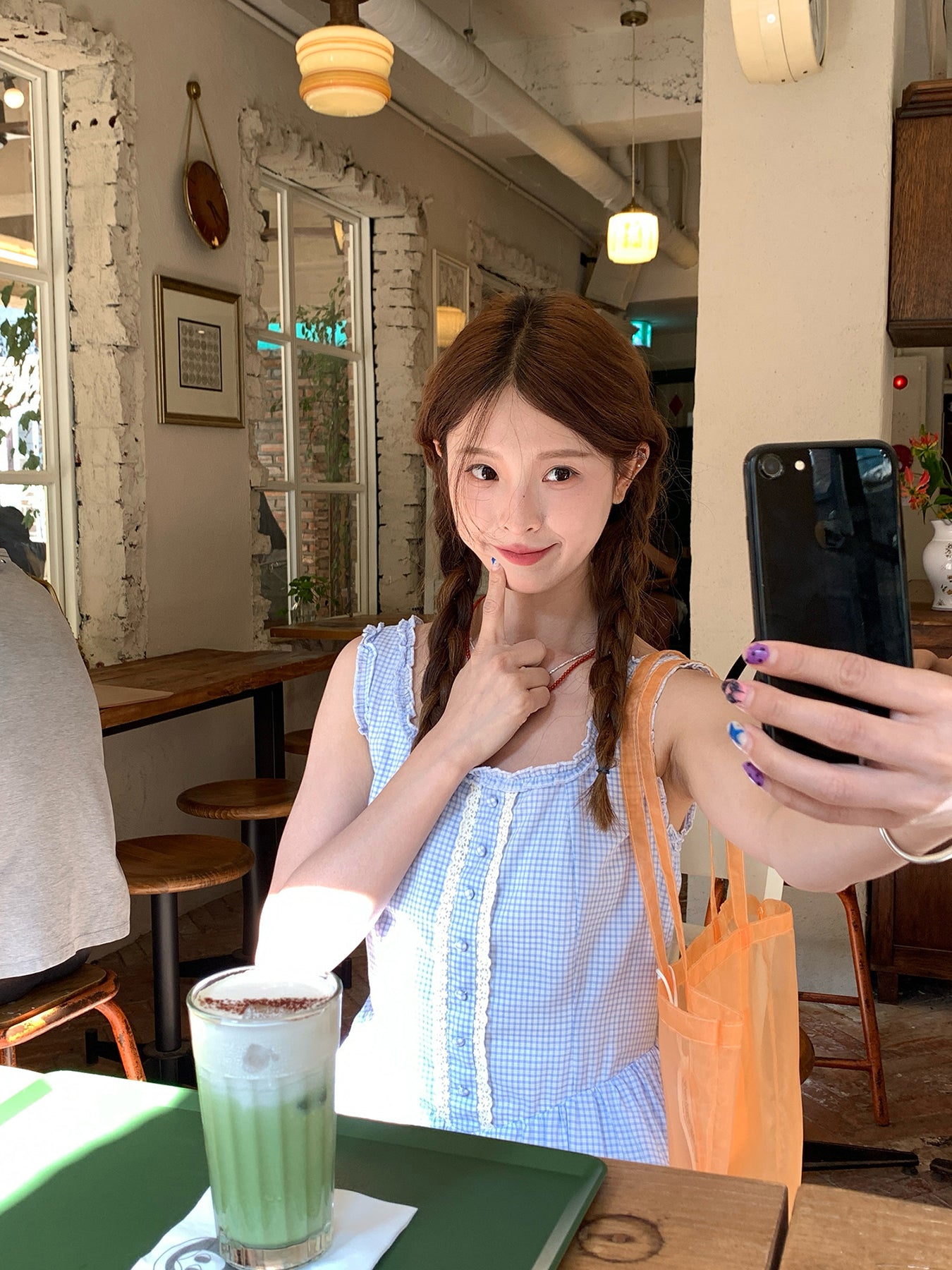 RAINYチェックレトロなスクエアネックレースベストスカート 25SC23240Q