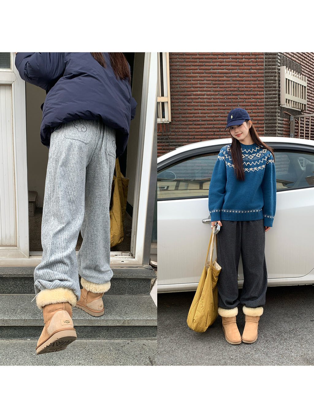 RAINY刺繍縦縞のゆったりカジュアルパンツ