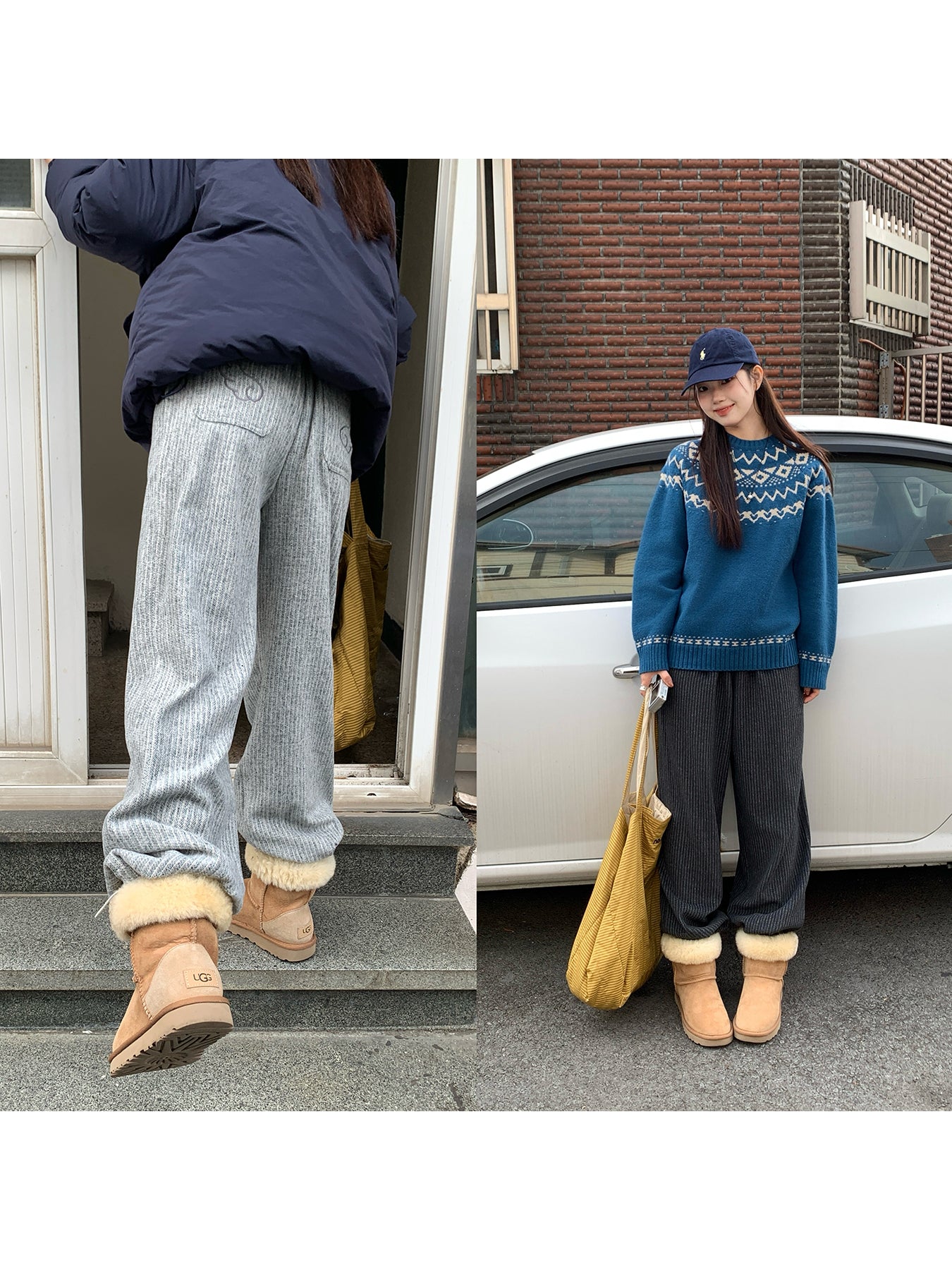 RAINY刺繍縦縞のゆったりカジュアルパンツ