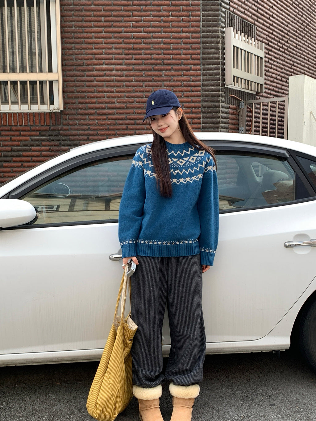 RAINY刺繍縦縞のゆったりカジュアルパンツ