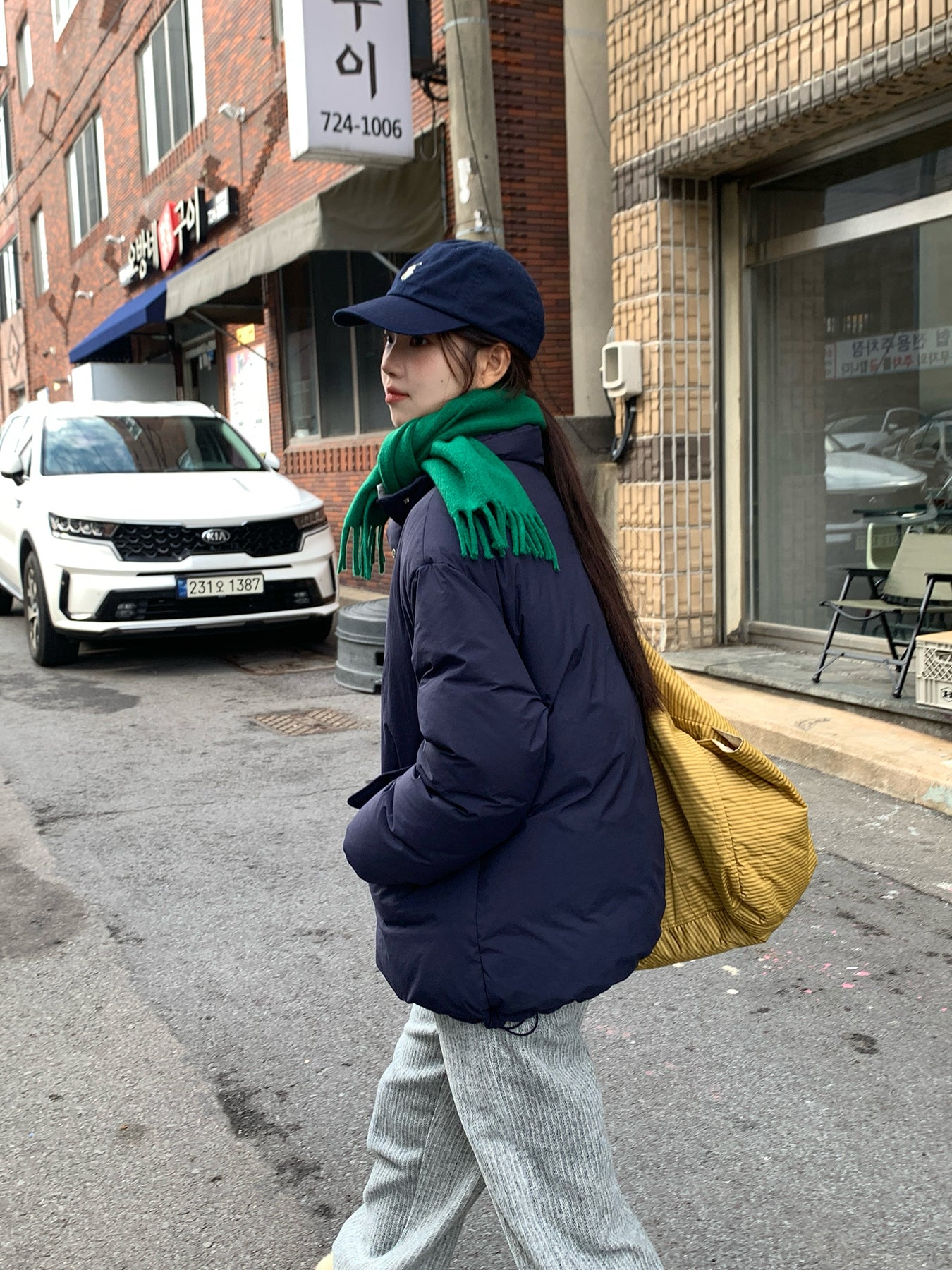 RAINY刺繍縦縞のゆったりカジュアルパンツ