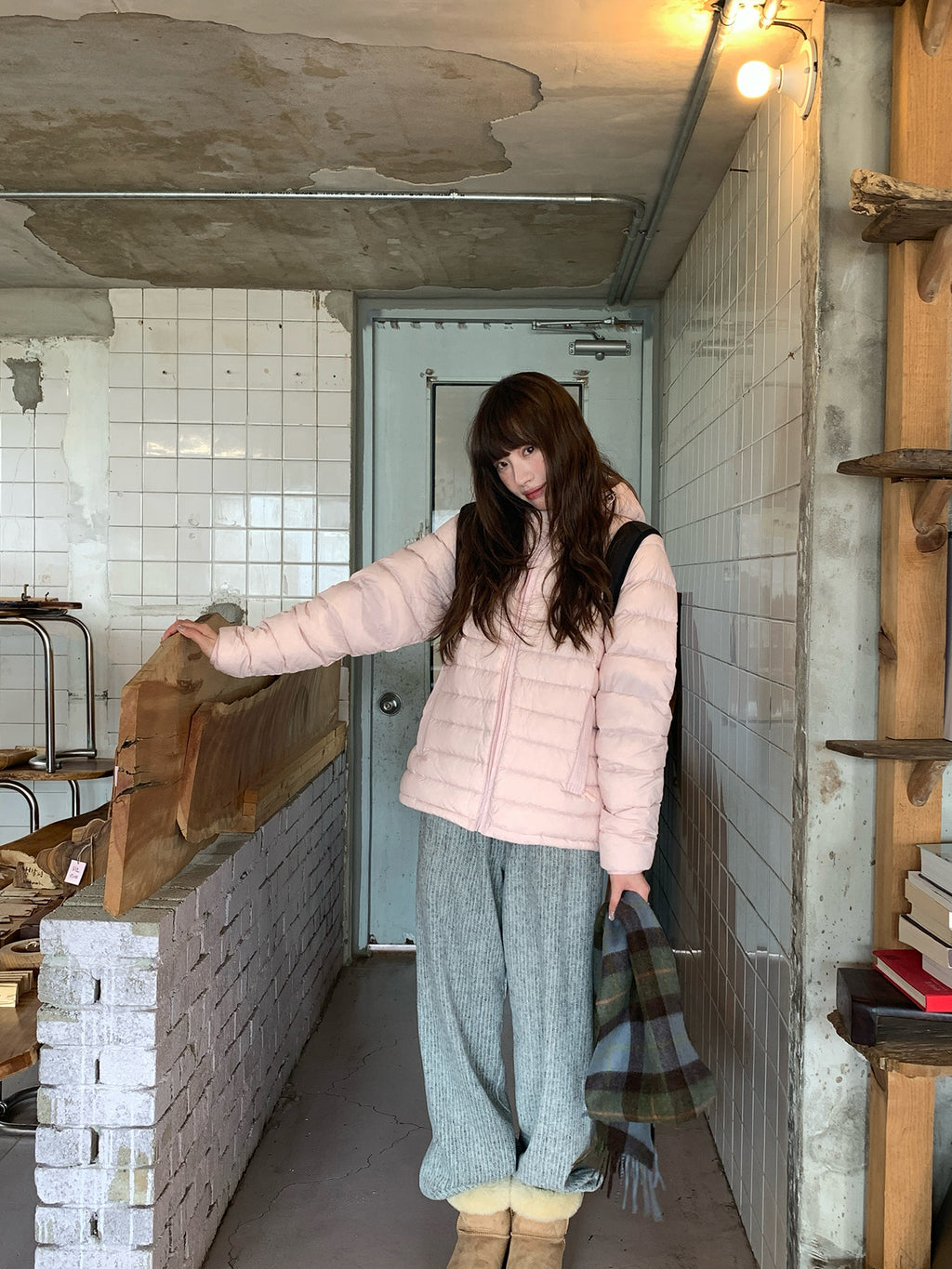 RAINY刺繍縦縞のゆったりカジュアルパンツ