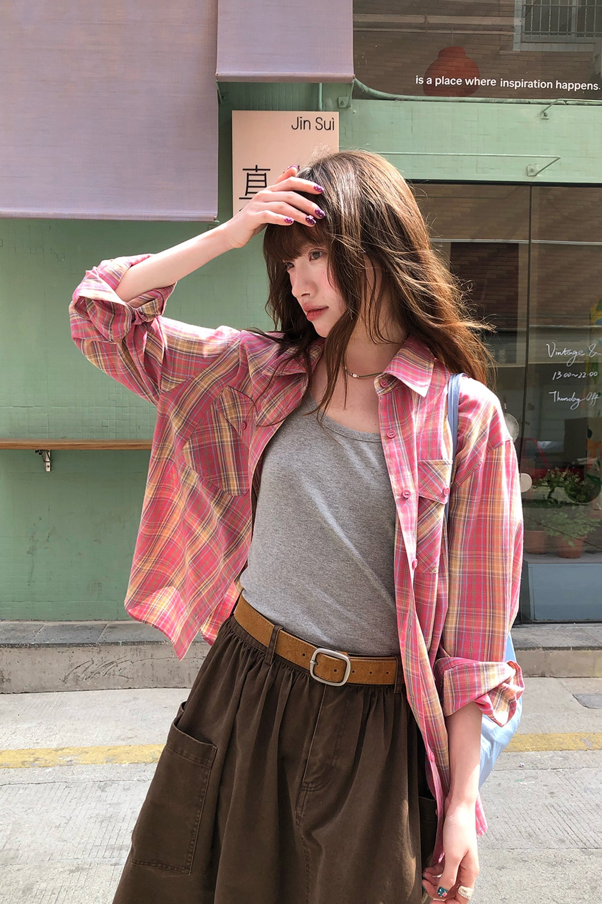 RAINY 韓国風文芸テイスト クラシックチェックシャツ 26SA43592Q