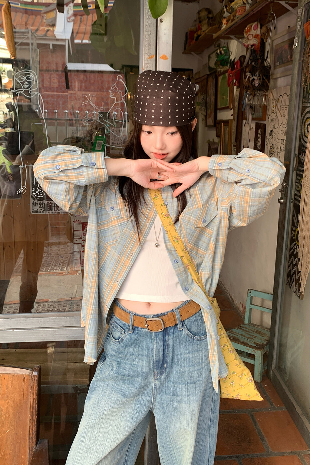 RAINY 韓国風文芸テイスト クラシックチェックシャツ 26SA43592Q