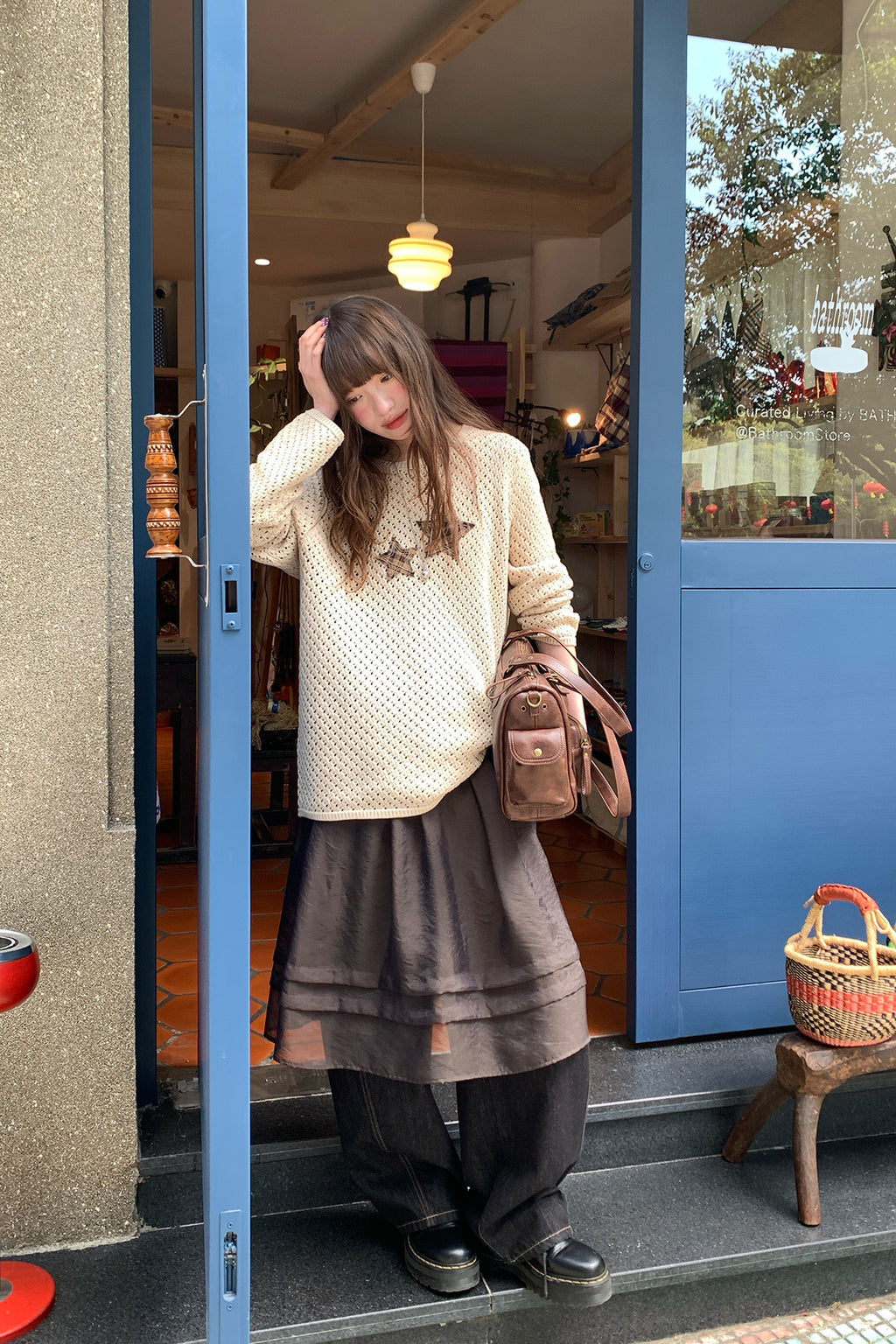 RAINY ニットクルーネック星透かし編み通気トップス26SA23670J