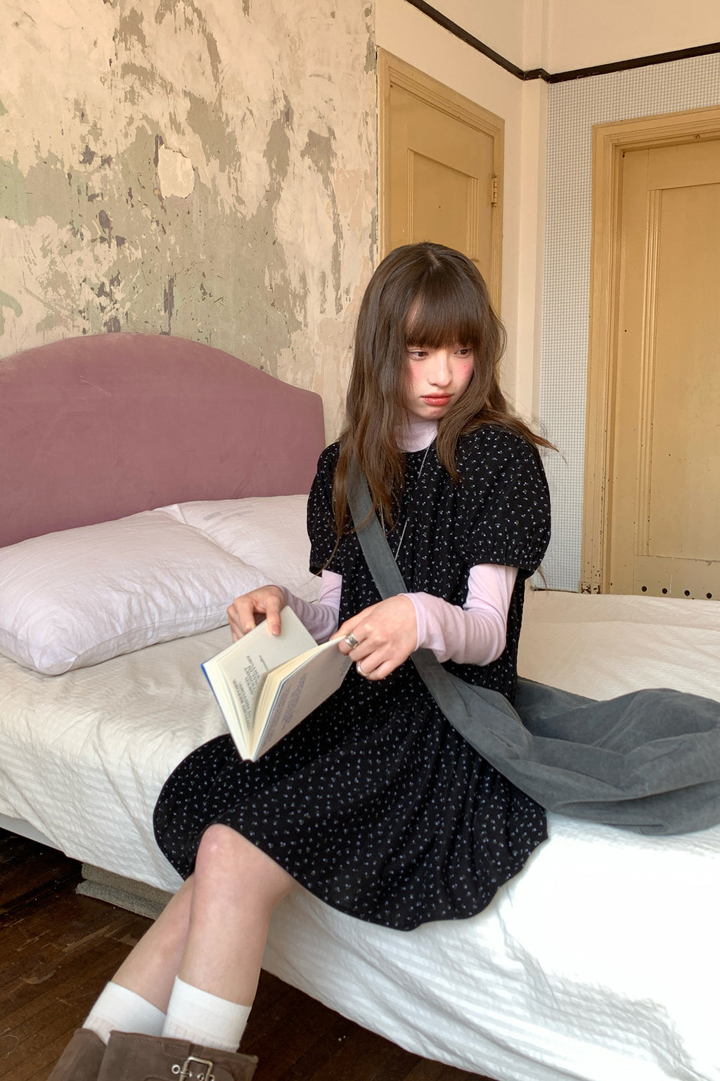 RAINY レトロで可愛い花柄半袖切り替えワンピース26SC23590Y