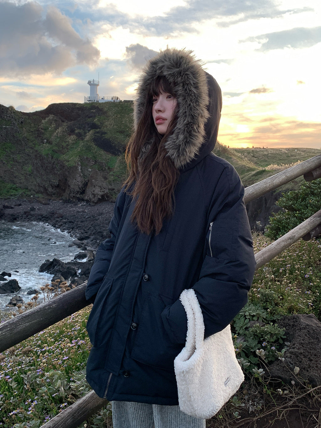 RAINY連帽工装ダウンジャケット90白アヒルの綿毛