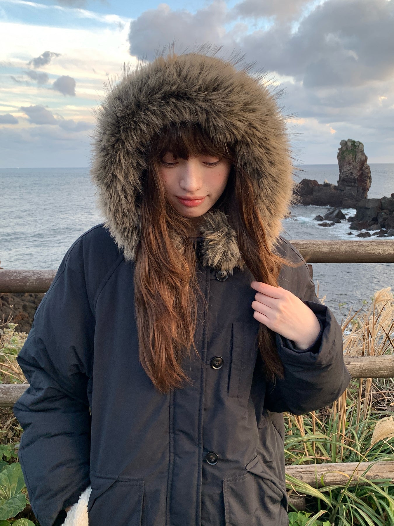 RAINY連帽工装ダウンジャケット90白アヒルの綿毛