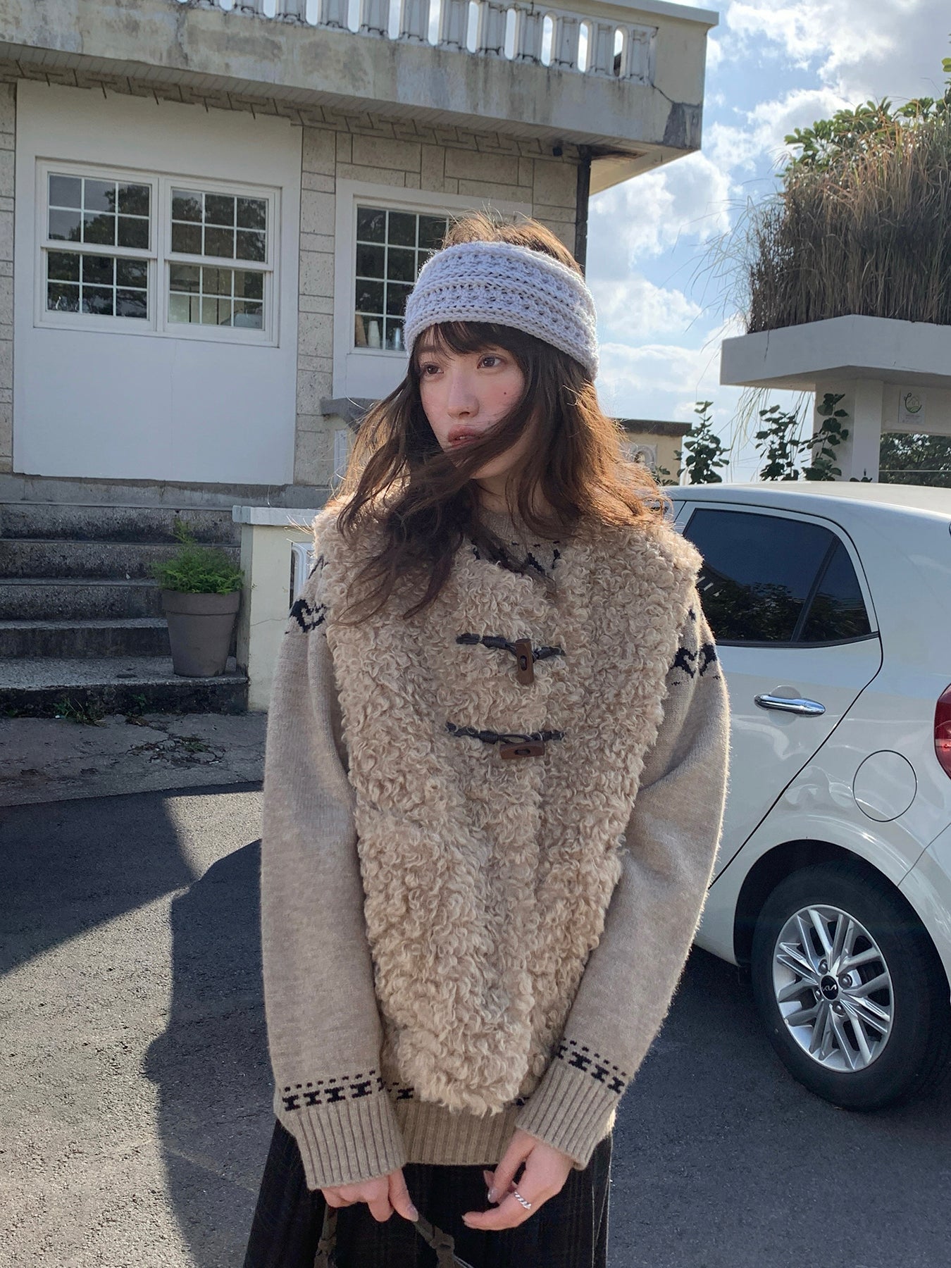 RAINY牛角ボタンベストゆったり重ね着ショート丈コート