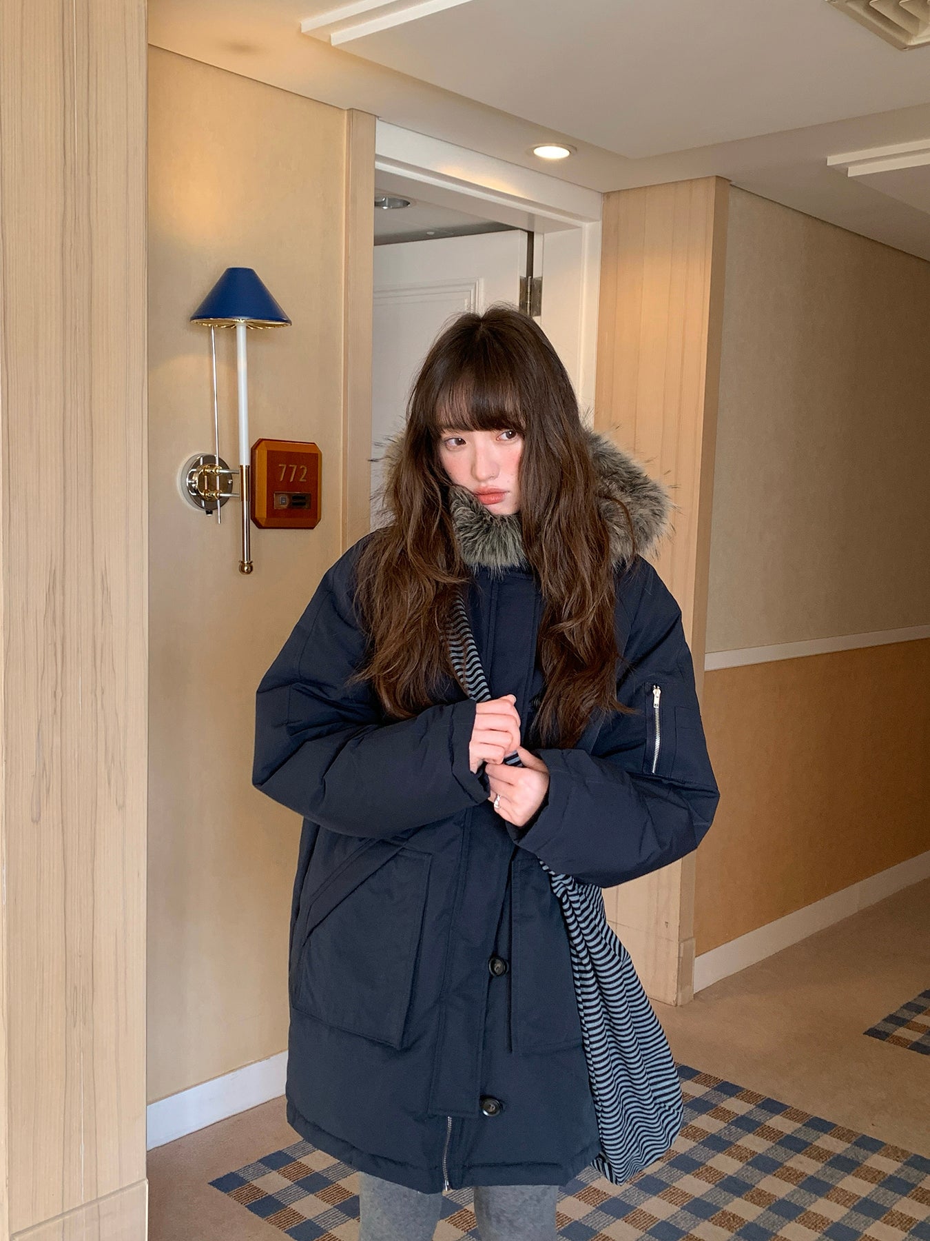 RAINY連帽工装ダウンジャケット90白アヒルの綿毛