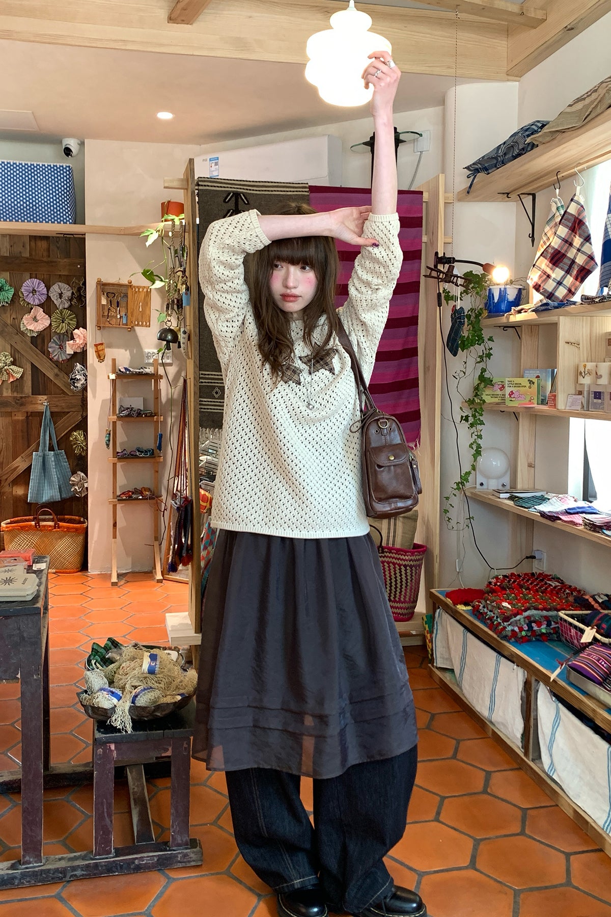 RAINY ニットクルーネック星透かし編み通気トップス26SA23670J