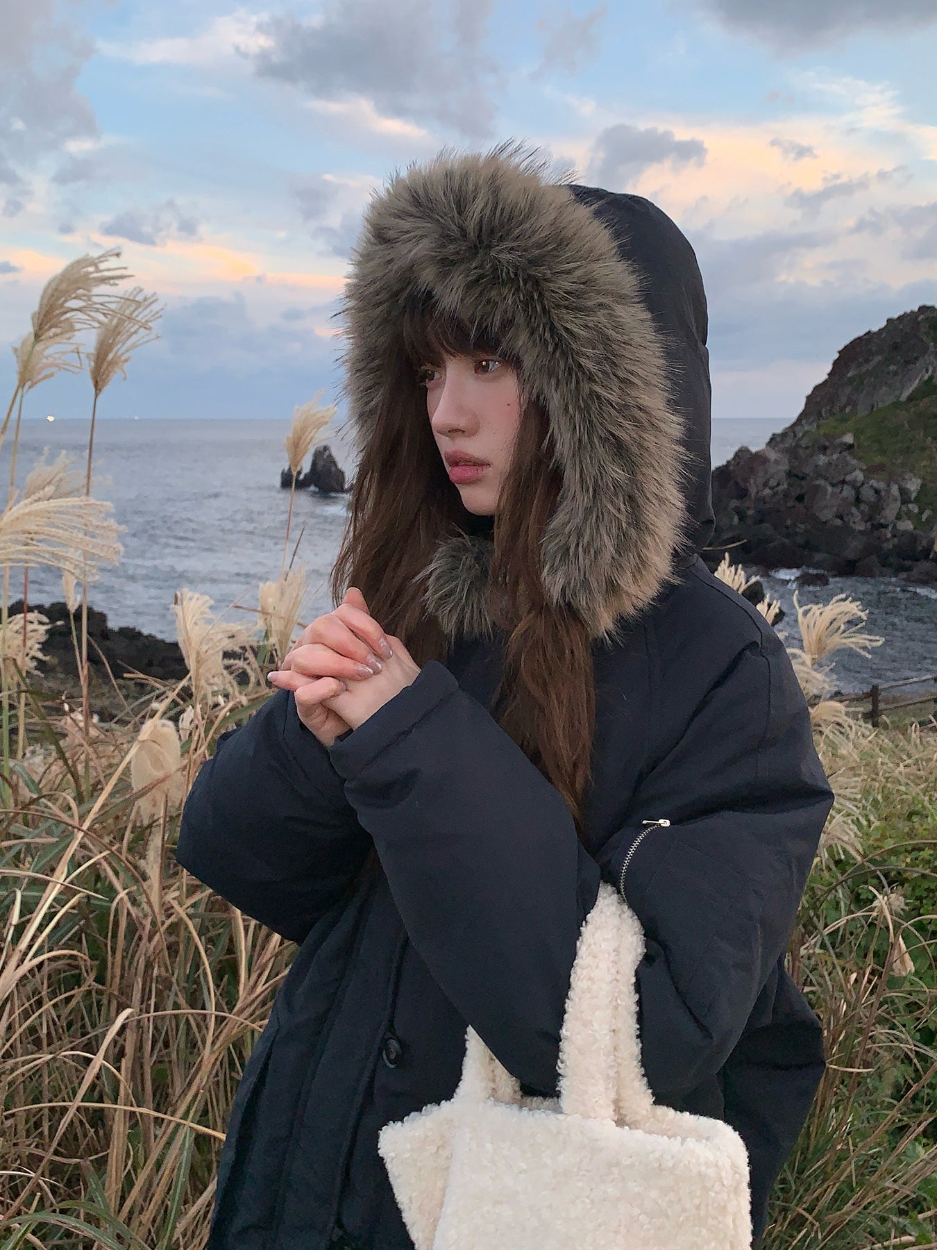 RAINY連帽工装ダウンジャケット90白アヒルの綿毛