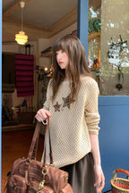 RAINY ニットクルーネック星透かし編み通気トップス26SA23670J