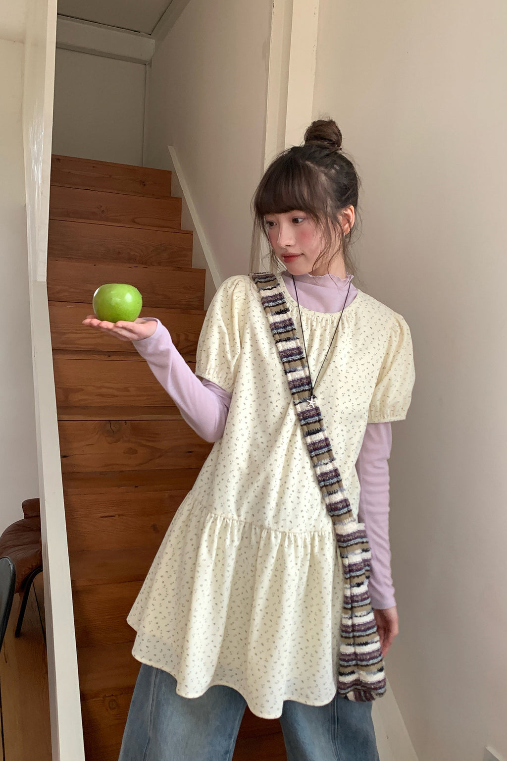 RAINY レトロで可愛い花柄半袖切り替えワンピース26SC23590Y