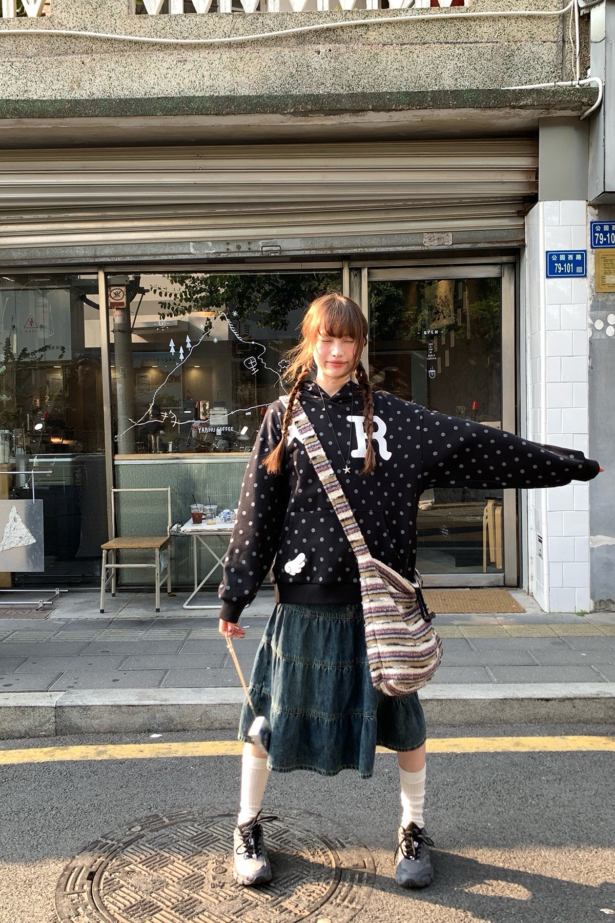 RAINY レトロウォッシュ加工のデニムハーフスカート アンブレラスカート 26SC13618X