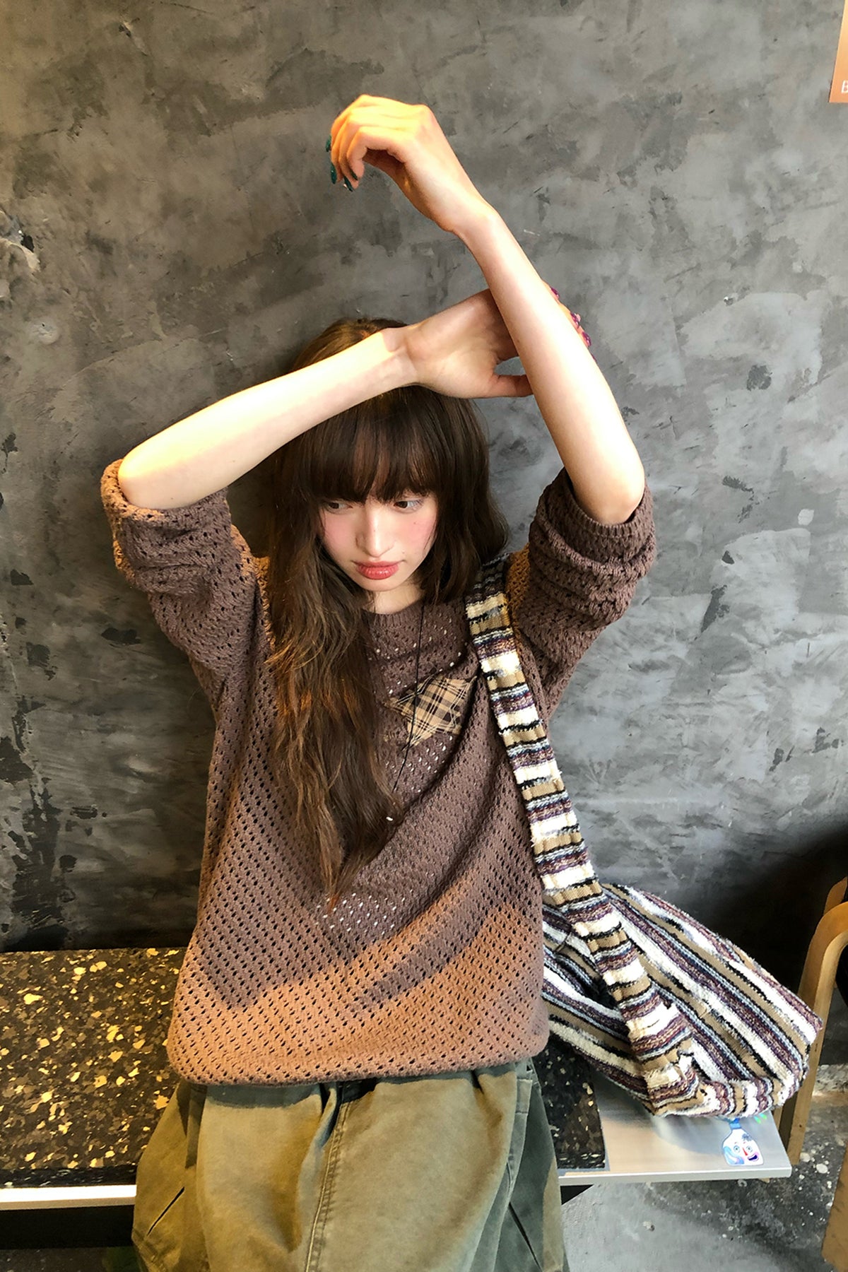 RAINY ニットクルーネック星透かし編み通気トップス26SA23670J