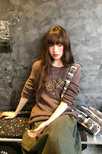 RAINY ニットクルーネック星透かし編み通気トップス26SA23670J