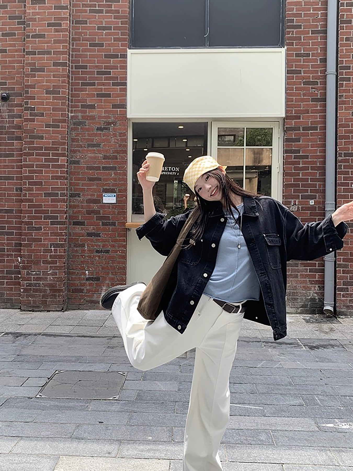 RAINY カーゴポケット クラシックストレートレッグ 万能スプリットジーンズ 春秋用 レディース レトロ ハイウエスト ルーズパンツ