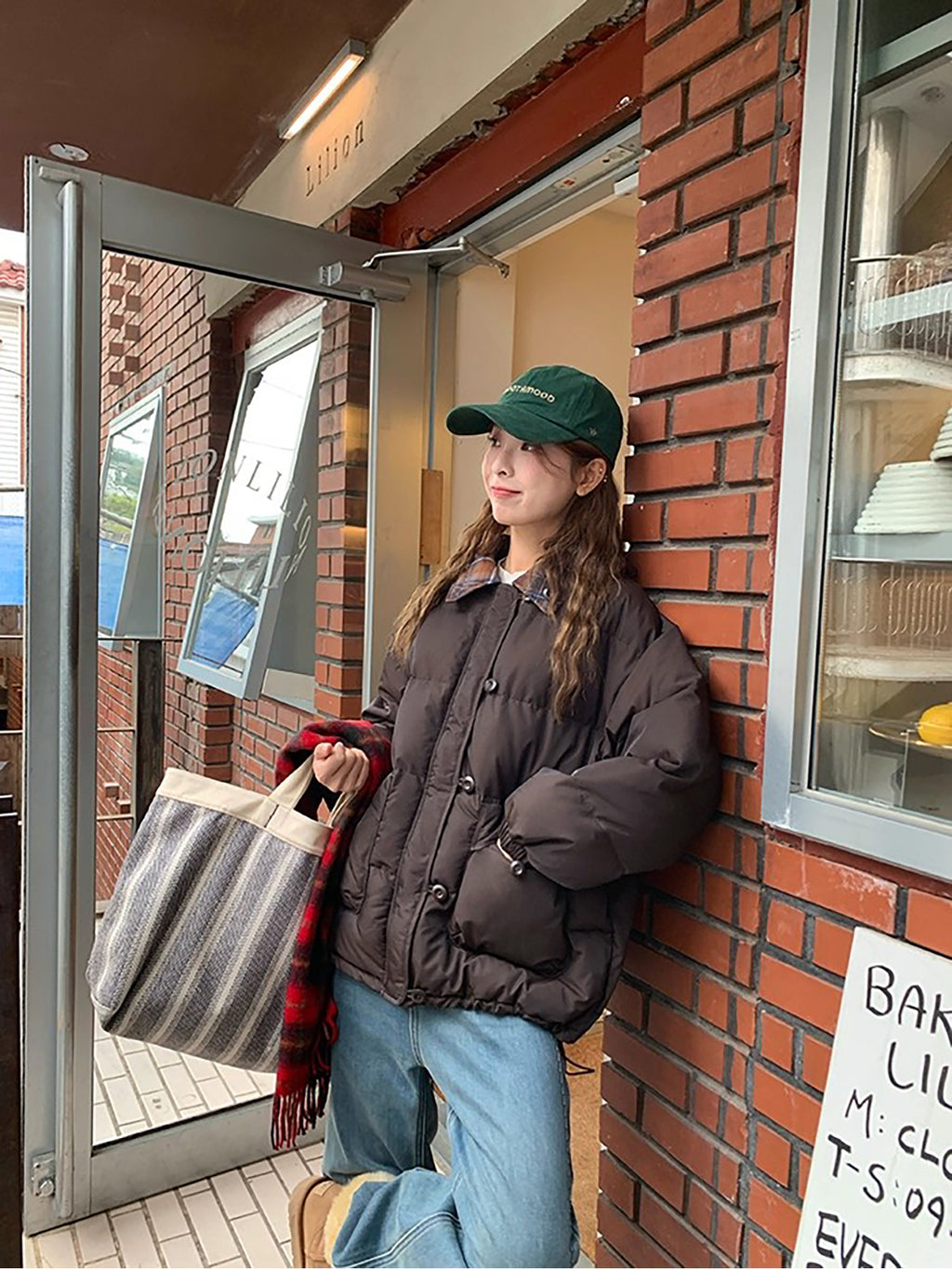 RAINY 短款设计感拼接格纹翻领棉服冬季女韩系宽松棉衣保暖外套