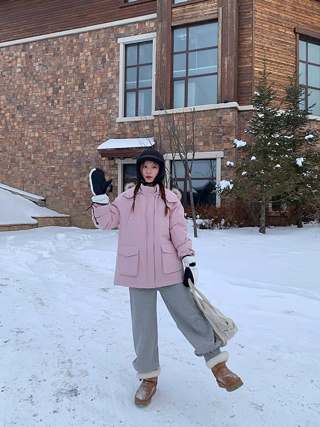 RAINY 慵懒直筒加厚加绒保暖运动裤秋冬女百搭卫裤松紧腰抽绳裤子