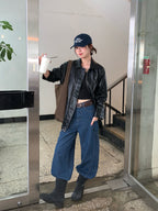 RAINYプレミアム暗めチェックのストレートジーンズ 25FB23377X
