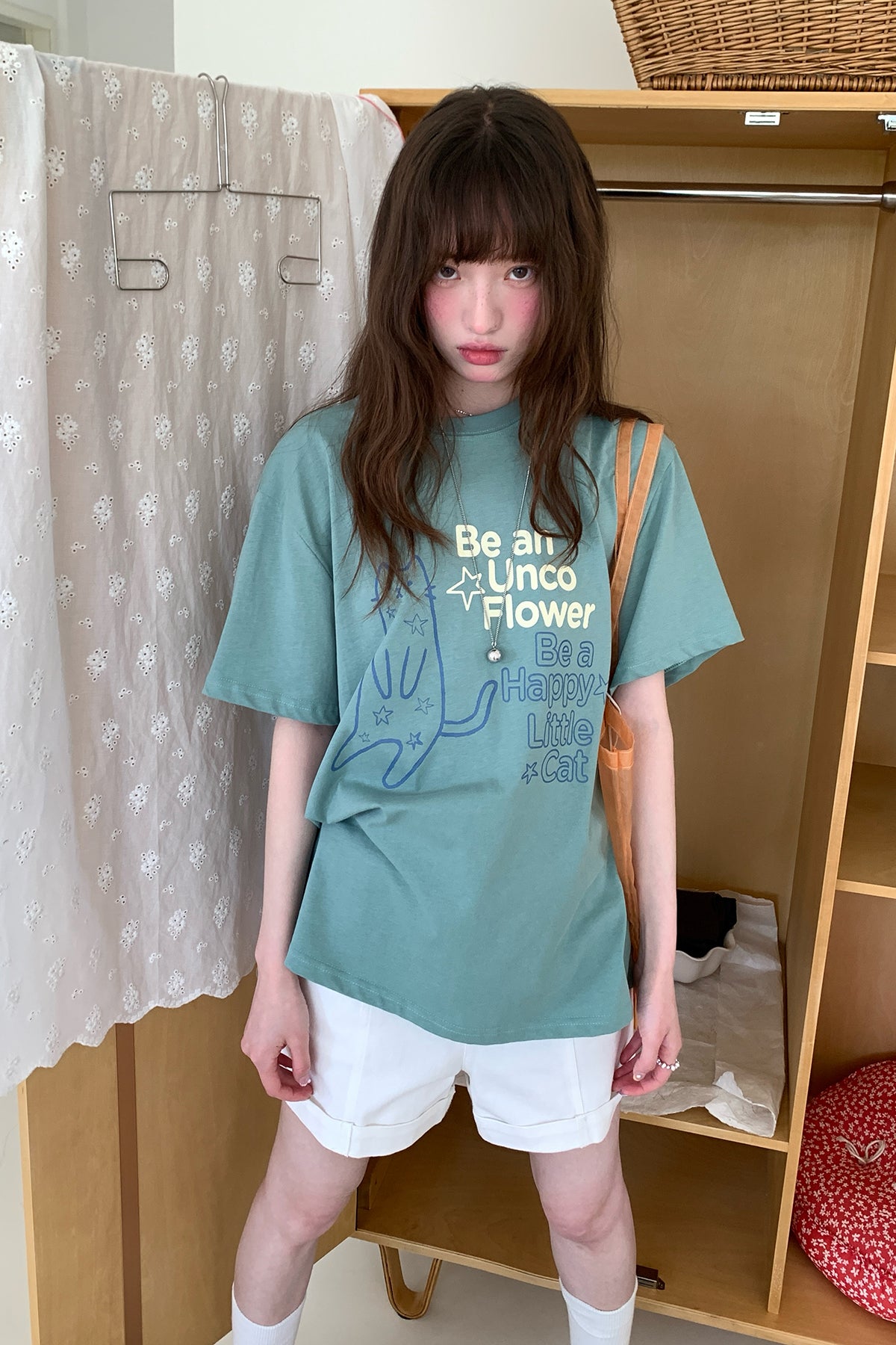 RAINY 韓国風カワイイキュートな猫柄ラウンドネックTシャツ26SA23793X