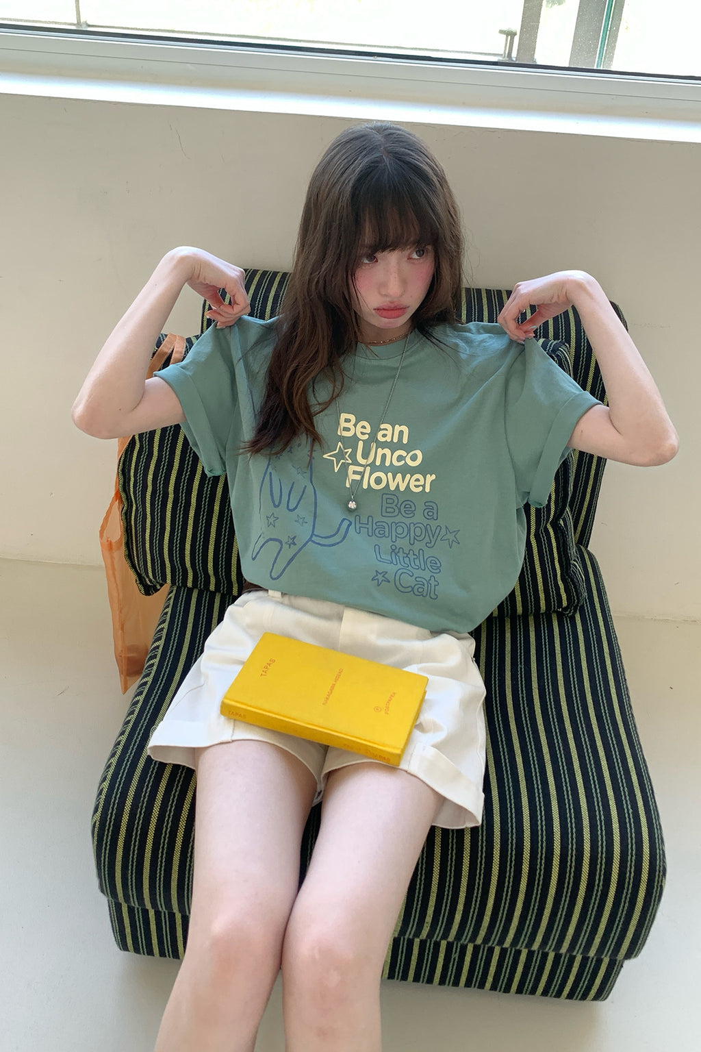 RAINY 韓国風カワイイキュートな猫柄ラウンドネックTシャツ26SA23793X