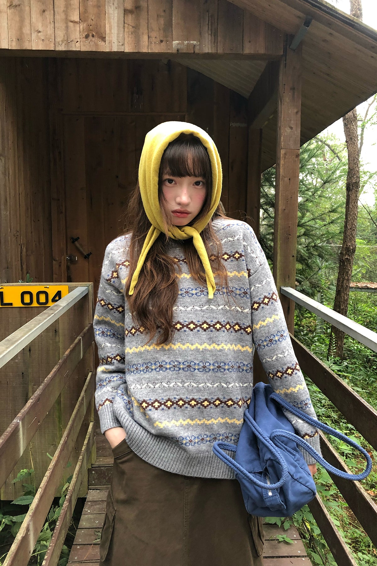 RAINY レトロ北欧風フェアアイル柄クルーネックニット 柄ニットセーター 26WG13974F