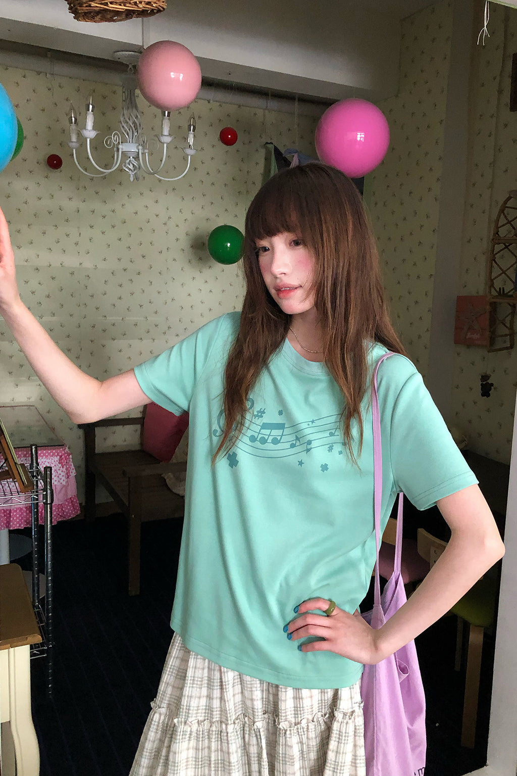 RAINYクラッシュカラーストライプ音符Tシャツ26SA23872Q