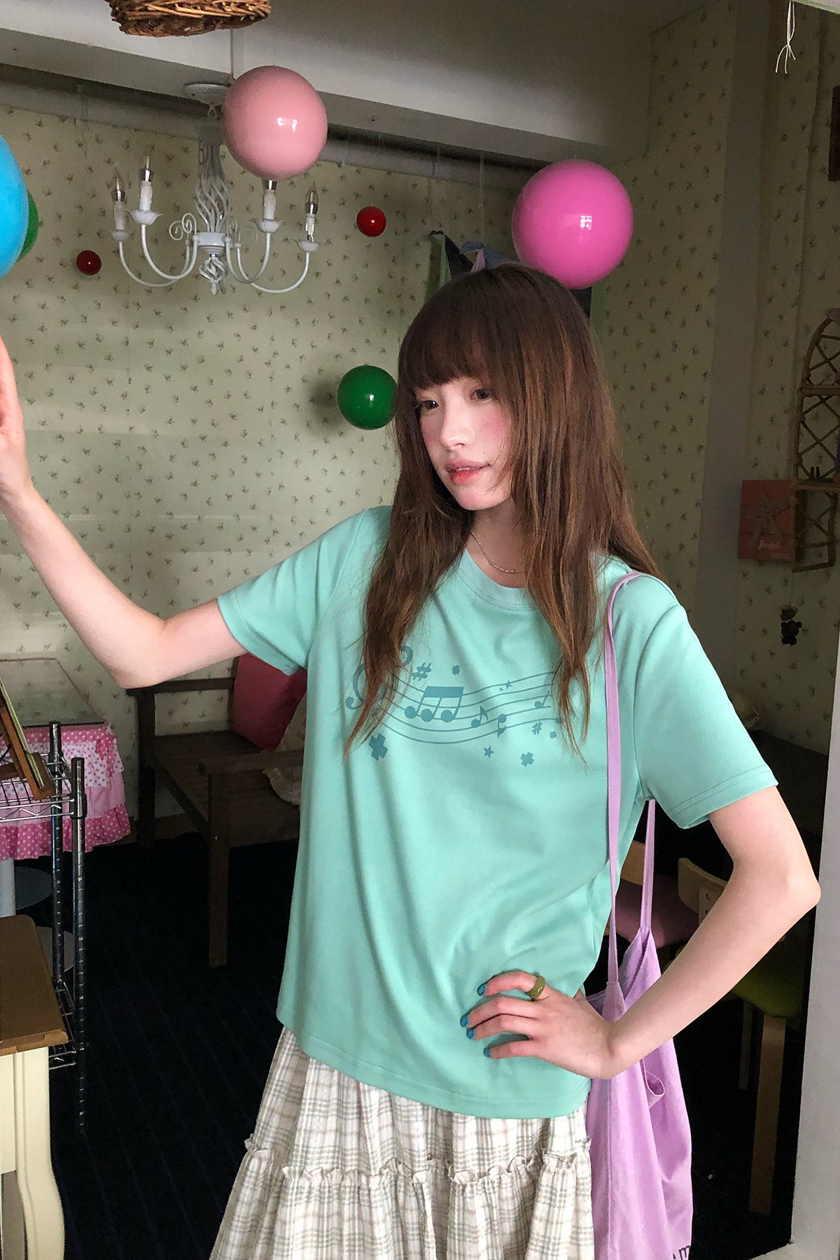 RAINYクラッシュカラーストライプ音符Tシャツ26SA23872Q