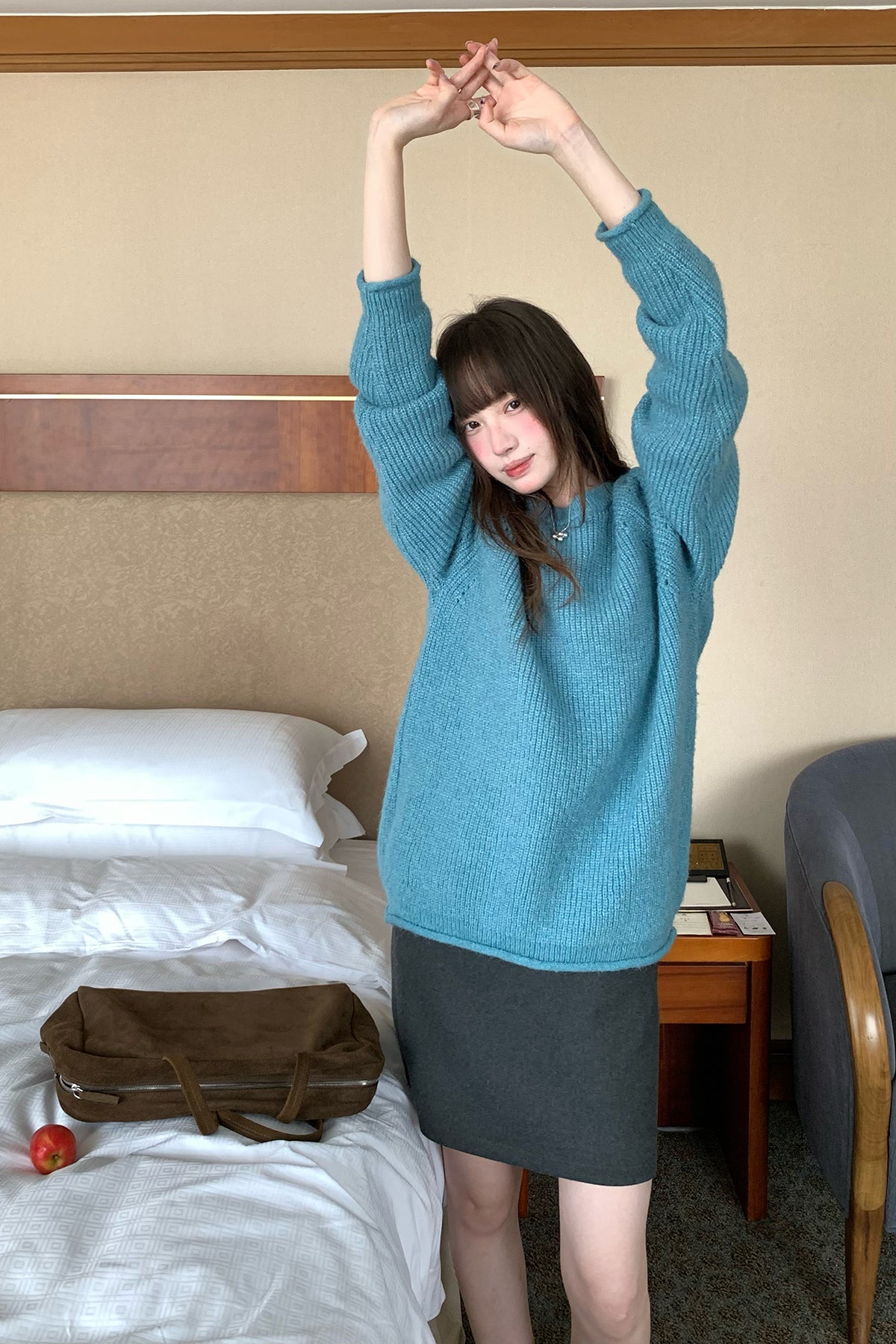RAINY 韓国風合わせやすいベルトループ付きAラインワンピース ゆったりストレートスカート 26WC13994J