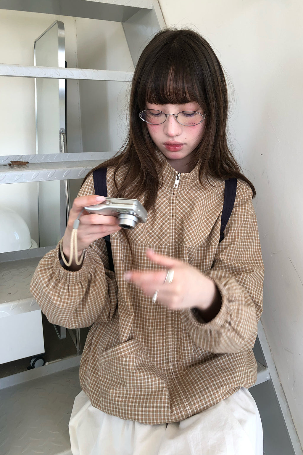 RAINY韓系分割チェックジッパースタンドカラーコート26FD13912J