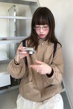 RAINY韓系分割チェックジッパースタンドカラーコート26FD13912J