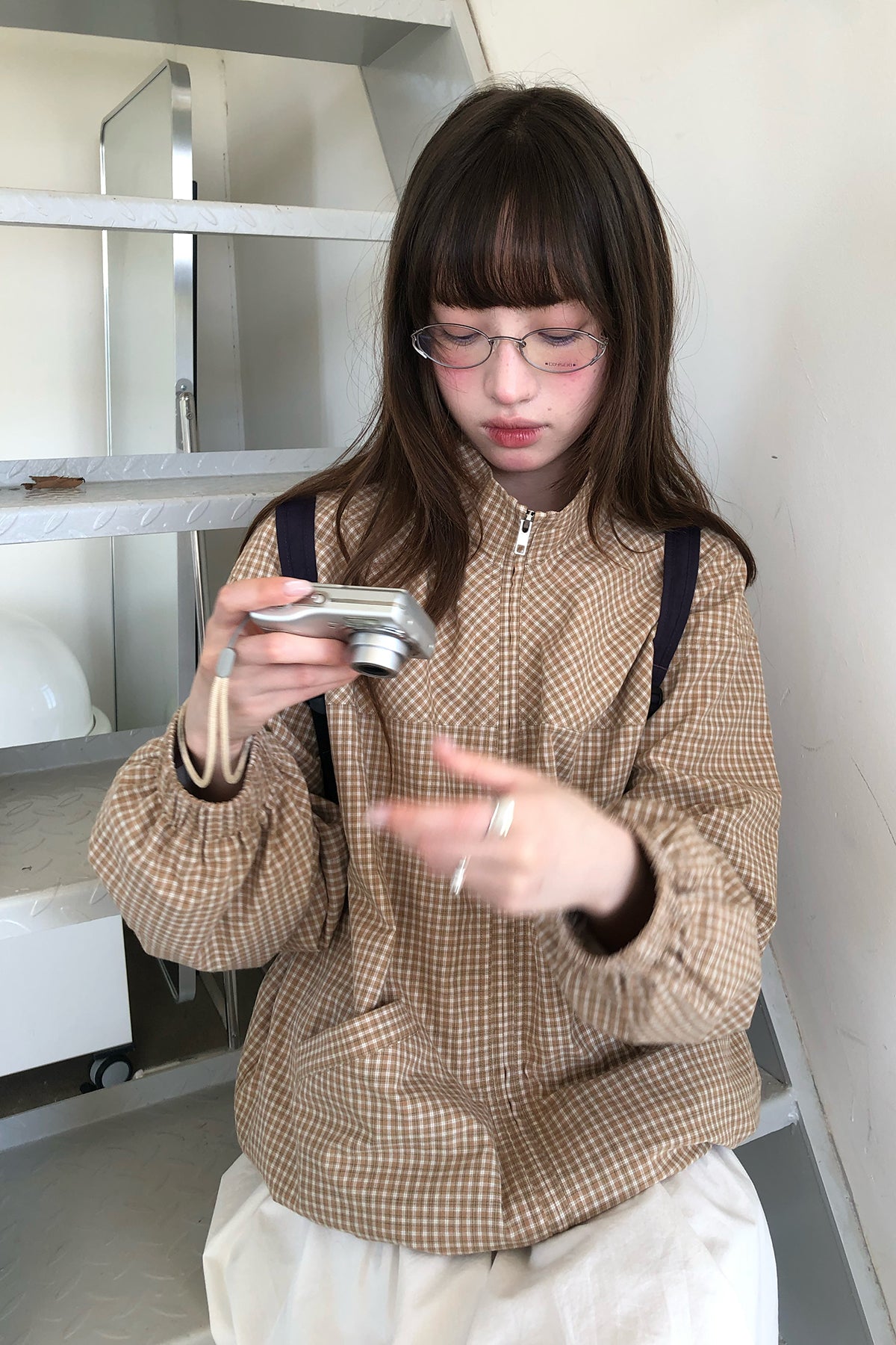 RAINY韓系分割チェックジッパースタンドカラーコート26FD13912J