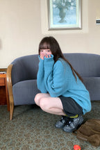 RAINY ゆったりリラックス透かし編みラグランスリーブニット ルーズフィットニットトップス 26WG13966Q