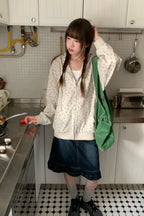 RAINYレトロ花柄連帽ワッフルコートカジュアルパーカー 26FA63918J