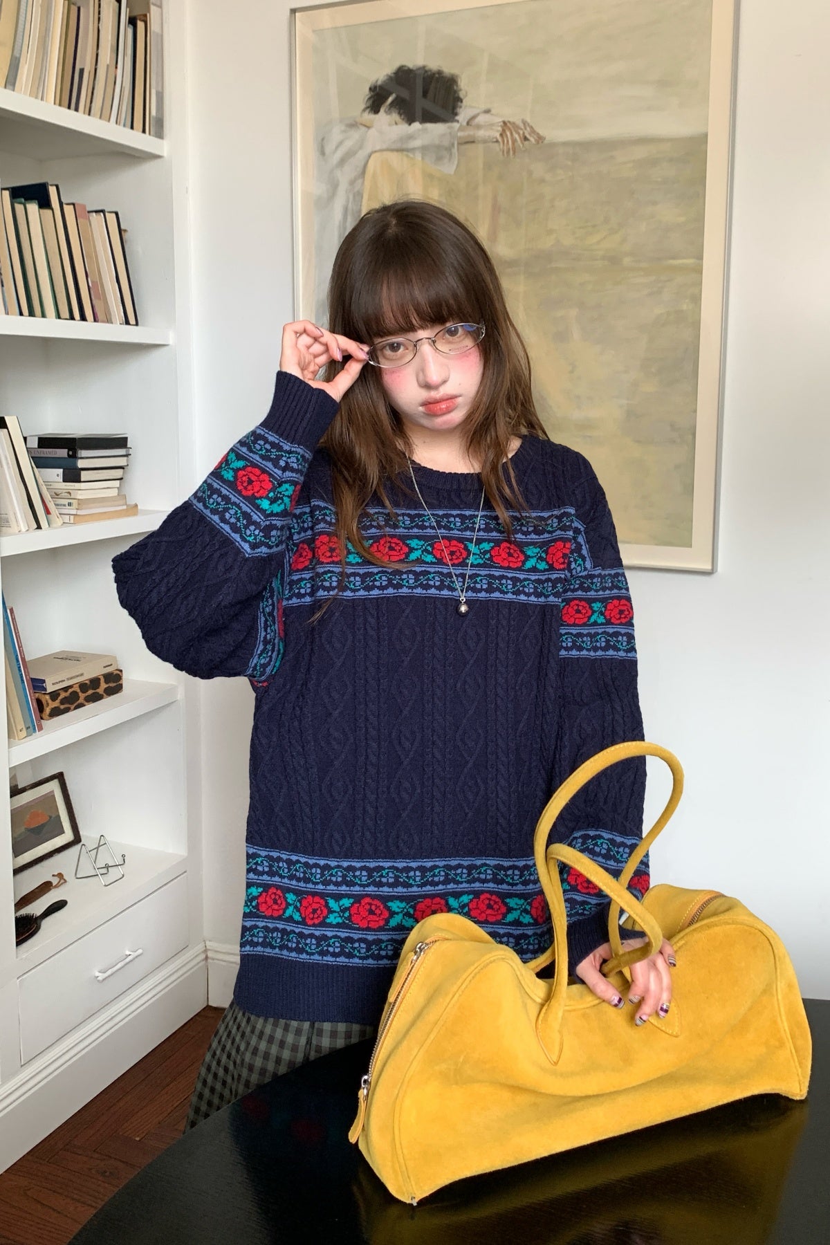 RAINYレトロな田園花の立体ジャカードセーターラウンドネックニット 26FG13962J