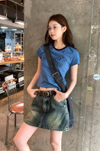RAINYレトロ風アルファベットプリント半袖Tシャツ26SA23792X