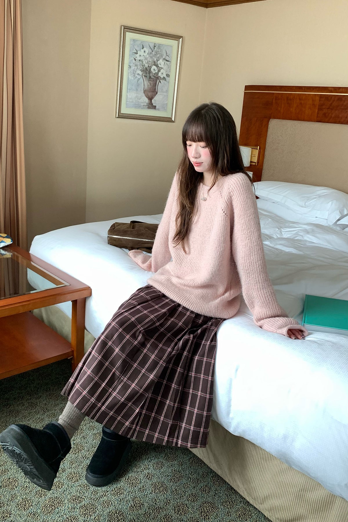 RAINY レトロ甘めチェック柄プリーツスカート チェック学院風スカート 26WC13958J