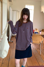 RAINY気だるい快適ストライプ刺繍Tシャツ26FA23914X