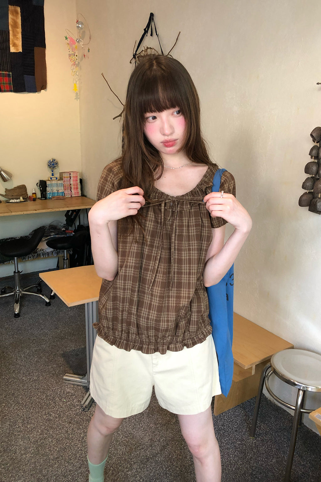 RAINY木耳レース襟チェックシャツ26SA43863S
