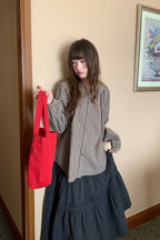 RAINY文芸古着感チェック柄ドールネックシャツ 26FA43931Q