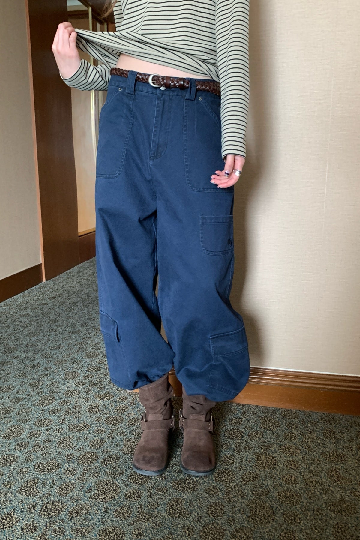 RAINYアメリカンレトロマルチポケットタイツハイウエストワイドパンツ 26FB13951S