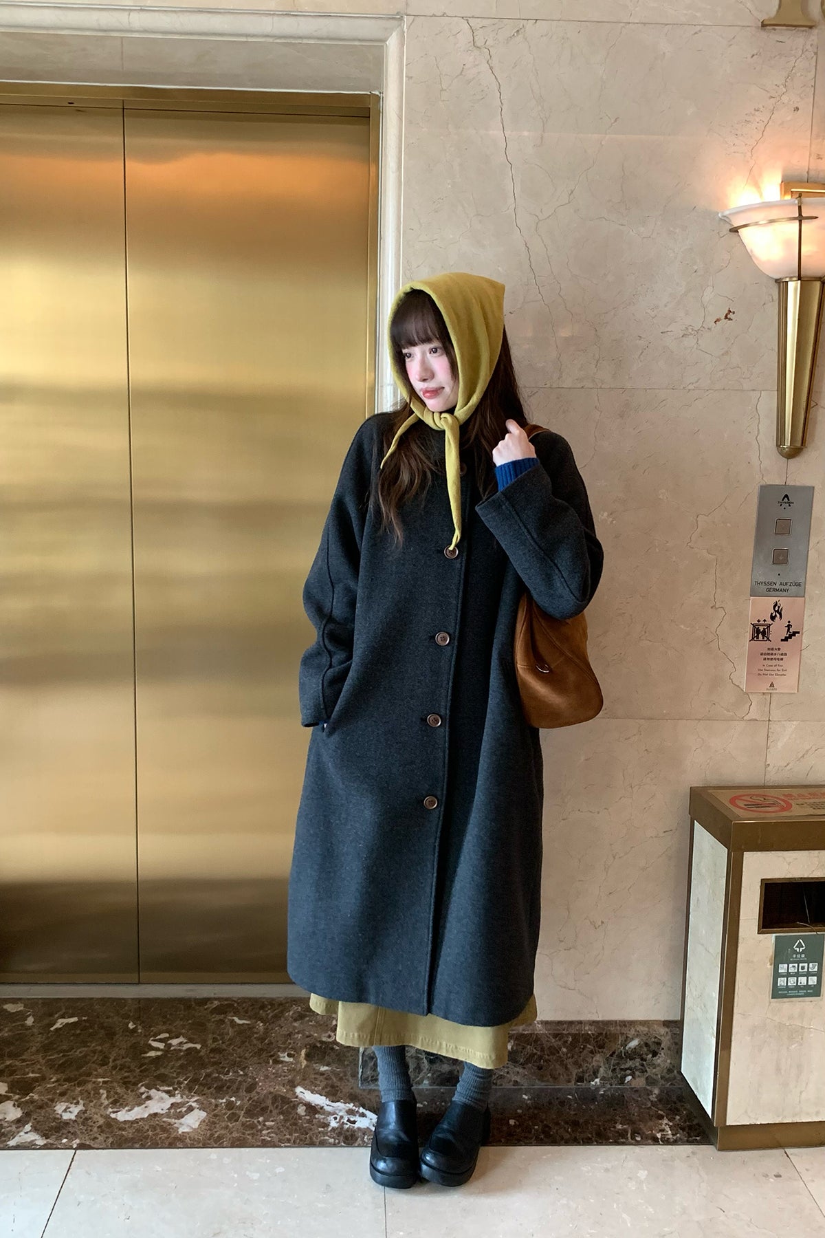 RAINY 韓国風ヘリンボーン柄ラグランスリーブウールコート ゆったりシルエットウール混コート 26WD23990J