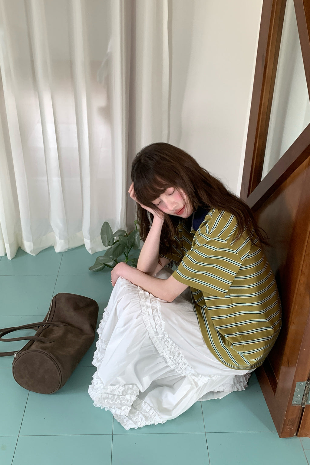 RAINY韓系カジュアル感のあるポロストライプTシャツ26SA23698X