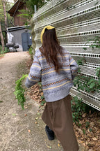 RAINY レトロ北欧風フェアアイル柄クルーネックニット 柄ニットセーター 26WG13974F