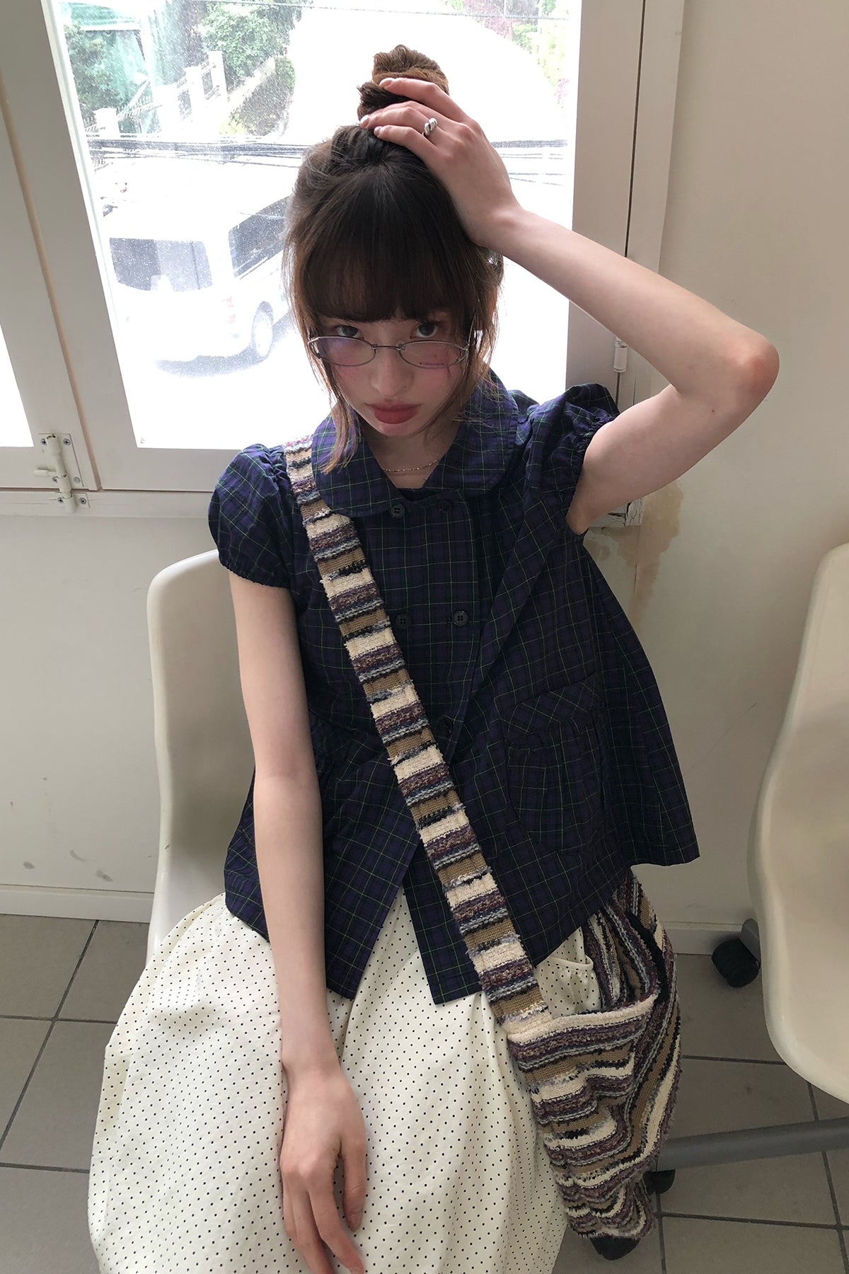 RAINY 甘美レトロアカデミック風ダブルボタンダウンシャツ26SA43754J