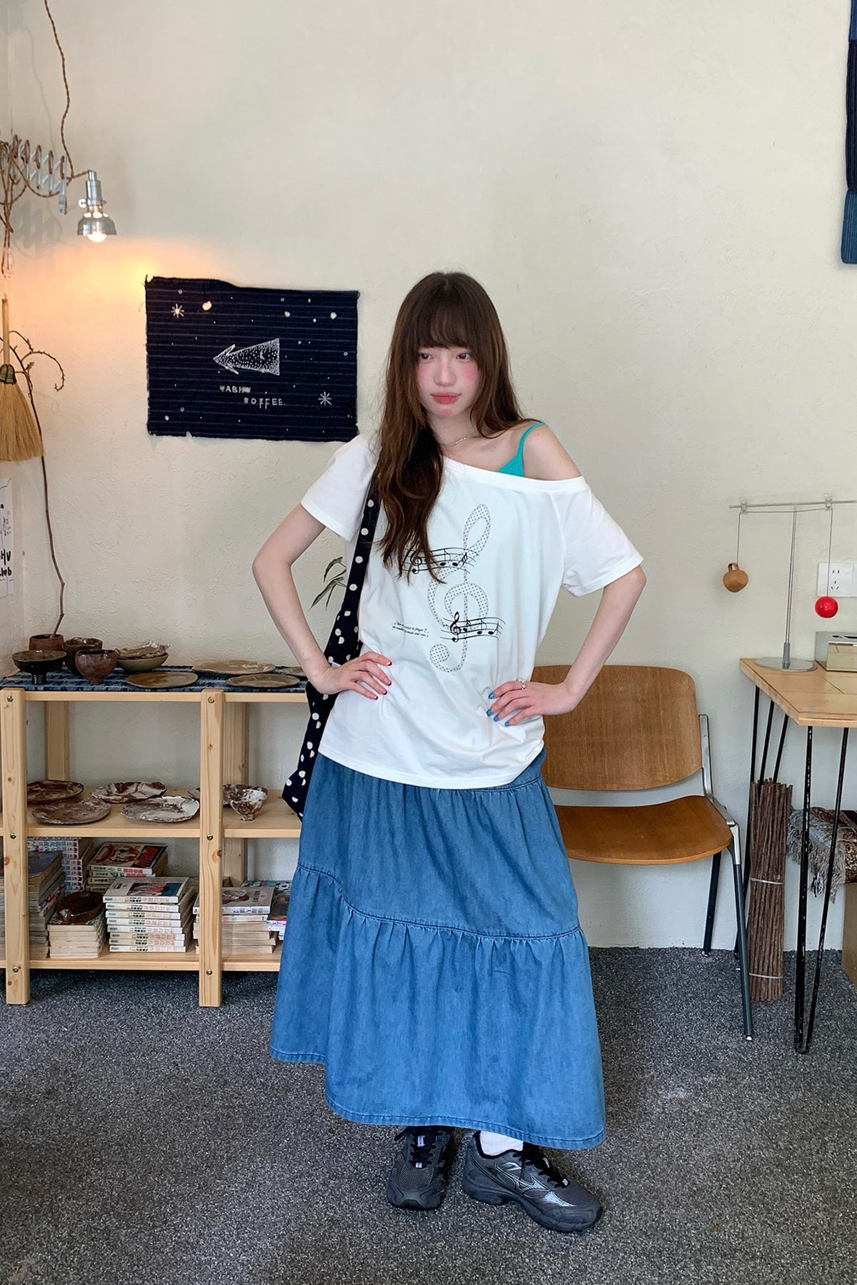RAINY韓系音符ショルダーTシャツ26SA23888X