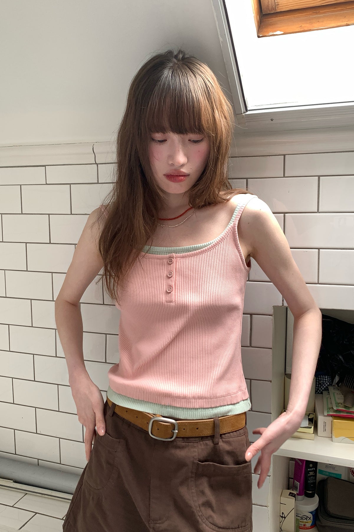 RAINYベーシックシンプルパッチワークフェイクキャミソール2枚 26SA33717Y